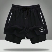 Boyfriend Style Men's Sports Shorts, Quick Dry Shorts With Liner, 3/4 Casual Running Pants - Black - View 4