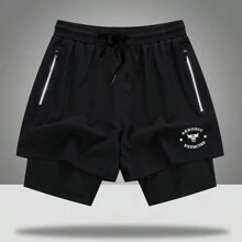 Boyfriend Style Men's Sports Shorts, Quick Dry Shorts With Liner, 3/4 Casual Running Pants - Black - View 1
