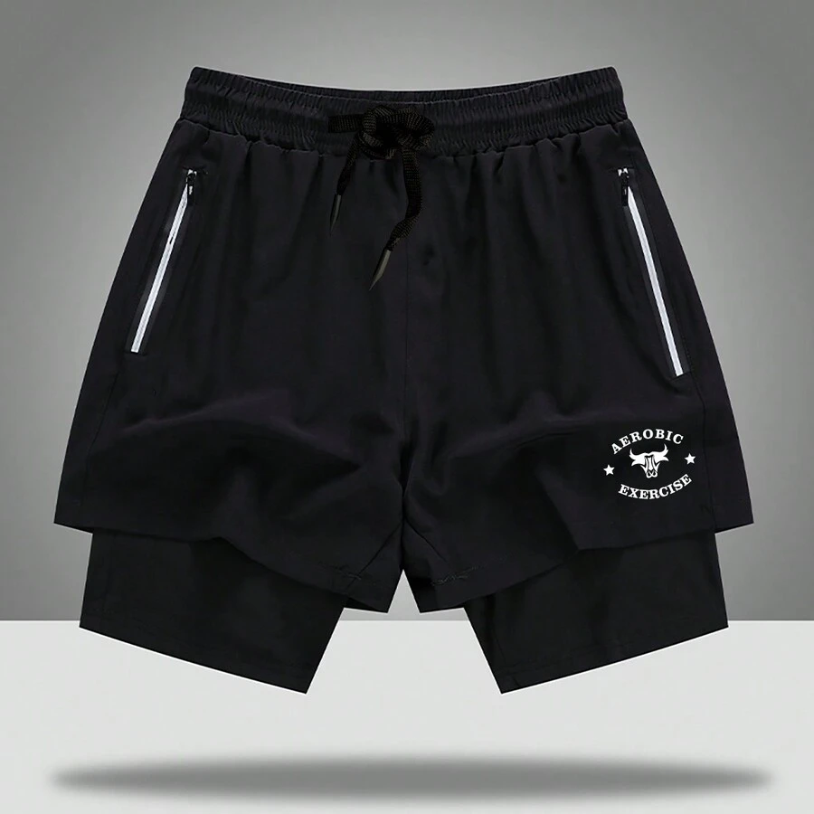 Boyfriend Style Men's Sports Shorts, Quick Dry Shorts With Liner, 3/4 Casual Running Pants - Black - View 1