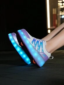 四輪滾輪溜冰鞋,隱藏式可伸縮行走平衡溜冰鞋,led可充電發光鞋,可拆卸並可行走運動鞋 - 紫色 - 查看 2