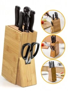 Organizador de Facas de Bambu Anti Fungos Suporte Para Tesouras Faqueiro de Bancada Cozinha Cepo Para Cozinha Original - CLINK - Bambu - Visão 2