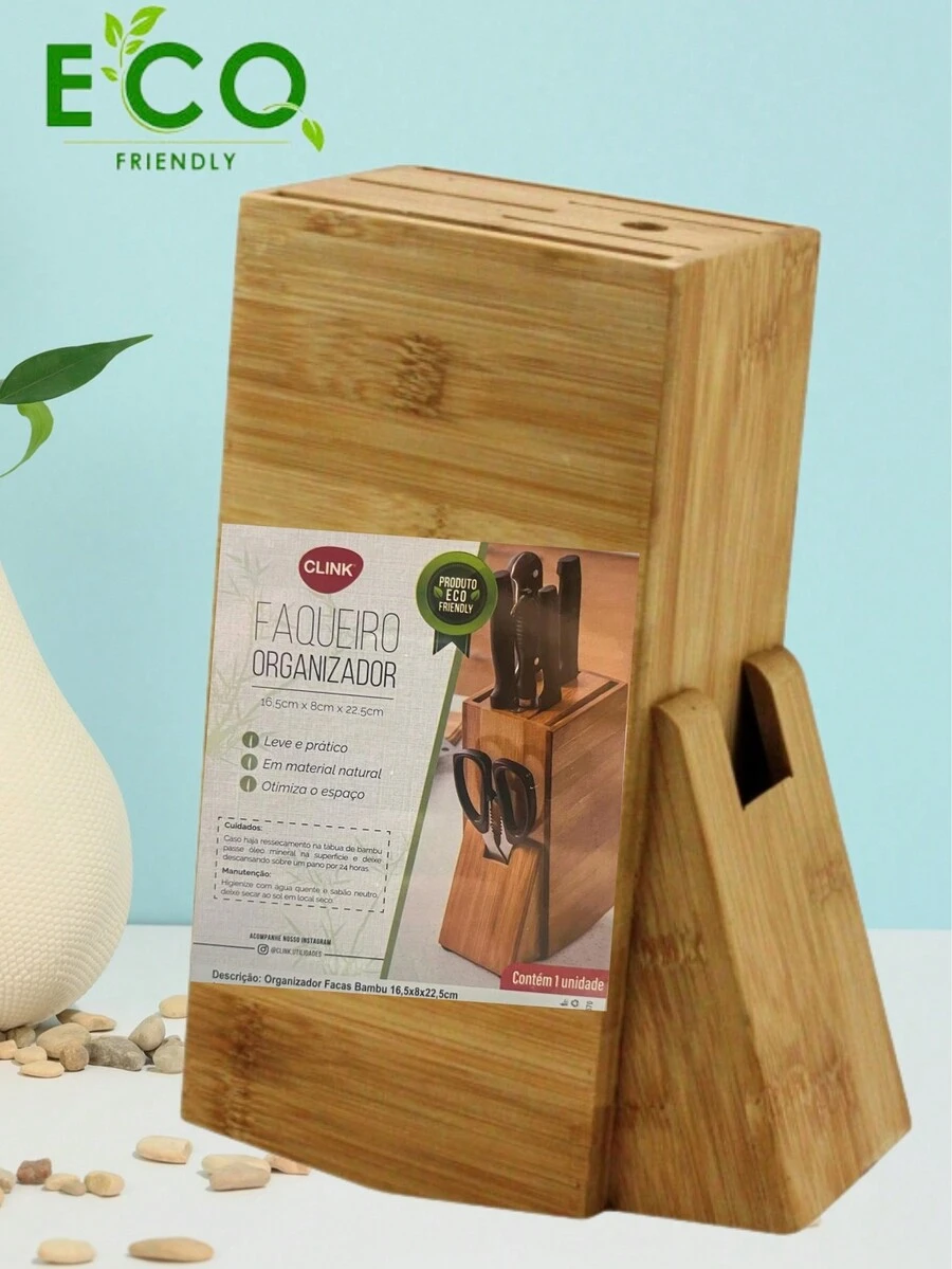 Organizador de Facas de Bambu Anti Fungos Suporte Para Tesouras Faqueiro de Bancada Cozinha Cepo Para Cozinha Original - CLINK - Bambu - Visão 1