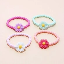 4pcs/Set Charming Daisy Flower Multicolor Beaded Bracelet Jewelry Children's Jewelry Set For Girls Campus Birthday Holiday Party Gift Accessories Daily Casual College Holiday Gifts For Friends And Besties - Multicolor - View 5