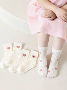 5 双女童白色蕾丝边袜子，粉色心形蝴蝶结，卡通熊，花卉图案，反向针织，春/秋，夏季，新款优雅美学波西米亚公主风格，适合学校、正装鞋、休闲装 - 彩色 - 查看 9