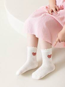 5 双女童白色蕾丝边袜子，粉色心形蝴蝶结，卡通熊，花卉图案，反向针织，春/秋，夏季，新款优雅美学波西米亚公主风格，适合学校、正装鞋、休闲装 - 彩色 - 查看 7