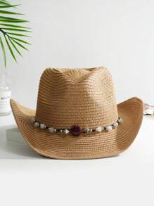 1頂通用款藍綠松石裝飾波西米亞牛仔女帽,沙灘帽遮陽帽,派對必備 - 多色7 - 查看 20