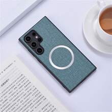 Simple Business Style Samsung S24 Ultra Creative S24+ Cloth Texture Magnetic Phone Case With Full Protection For S24 Series - Green - View 1