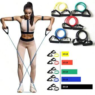 1pc Lightweight 5-Level Resistance Band With Handle, Strength Training Fitness Tube, Suitable For Yoga, Pilates, Home Workout, For Men And Women