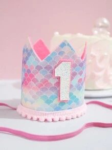 1頂-美人魚亮片1歲生日皇冠帽,兒童生日派對配件帽子,生日派對道具,派對氛圍物資,生日主題派對裝飾 - 彩色 - 查看 3