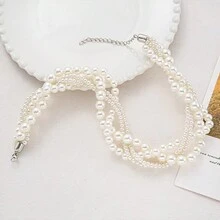 1set Women's Faux Pearl Necklace And Earrings Set, Simple & Fashionable Style Matching Accessory For 1920s Inspired Party Outfits - Multicolor - View 3