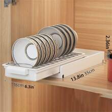 1 Miếng Phòng bếp Giá để bát đĩa , Tủ Được xây dựng trong Tự làm Loại ngăn kéo Kéo Rổ , Kéo Và Bát Giá đỡ Đĩa Làm khô hạn Cái giá , Kéo ra Có thể mang đi Sắt Hộp đựng , Nhà  Phụ kiện Nhà bếp - trắng - Xem 3