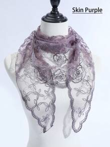 1pc Women's Multi-Color Lace Rose Flower Embroidered Scarf, Triangular Shawl, Fashionable Versatile Elegant Sunscreen Headscarf, New Design Valentine's Day Valentines