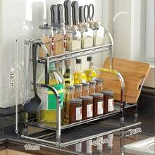 Organizador Especias Condimentos 2 Niveles Con Estante Tabla - Plateado - Ver 2