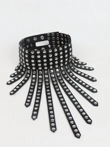 1 Peça Gargantilha de Couro PU Preto Feminino, Decoração Personalizada de Anel de Estrangulamento com Rebite Exagerado, Colar de Estilo Gótico com Borla