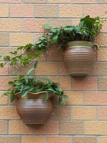 1pc Ceramic Wall Mounted Plant Pot Without Hole Creative Design Hanging Planter For Villa Wall Decoration (Plants Not Included) - Black - View 1