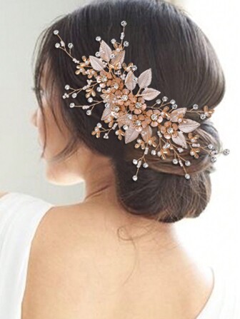 1件精美手工合金花朵新娘发梳，女士婚礼配饰，适合婚礼、派对、舞蹈头饰。情人节配饰