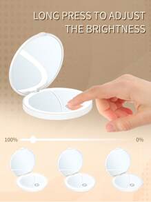 Rechargeable Portable LED Makeup Mirror, Solid Color Light Handheld 2X Magnifying Mirror, Adjustable Fill Light, Compact Foldable With Light - White - View 4