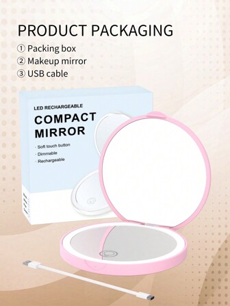 Espejo de bolsillo, Espejo de maquillaje compacto de viaje plegable con luz con aumento de 1X/2X para bolso. Espejo portátil, plegable, de mano y pequeño con luz. Perfecto como regalo para mamá, para San Valentín, para el novio o para el Día de San Patricio.