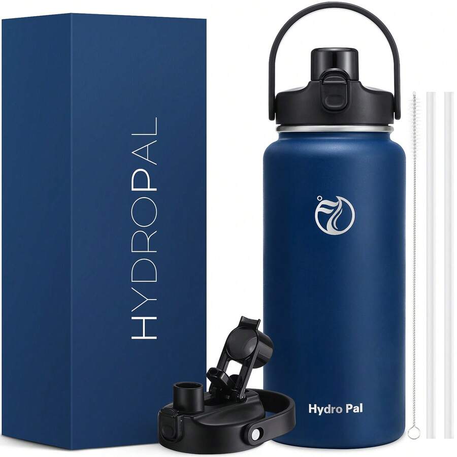 Insulated Water Bottle With 2-In-1 Lid (Chug Lid/Straw Lid),40oz/64oz Double Walled Vacuum Stainless Steel Water Bottles, Water Jug With Straw, Wide Mouth Insulated - 寶藍色 - 查看 1