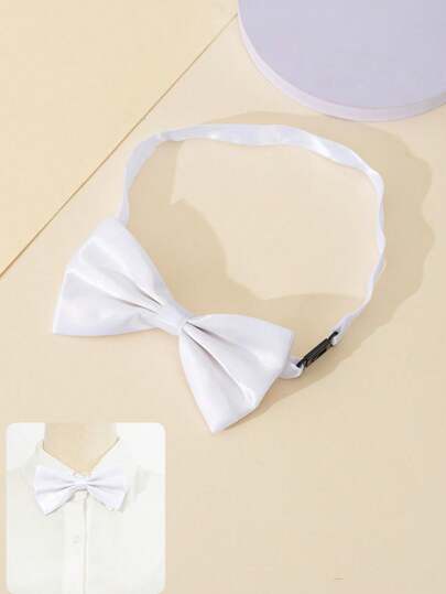 1pc Unisex Kids Double Layer Bowknot Style Simple Fashionable Pullover White Necktie, Convenient For Adjustment And Wearing, Suitable For School And Daily Wear, Festival Attire, Performance And Party, Creating Active Atmosphere, Festival Gift