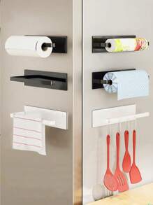 Giá treo khăn giấy nhà bếp bằng sắt rèn, Giá treo giấy cuộn treo tường, Không cần khoan, Hộp đựng giấy thấm dầu & màng bọc thực phẩm - trắng - Xem 3