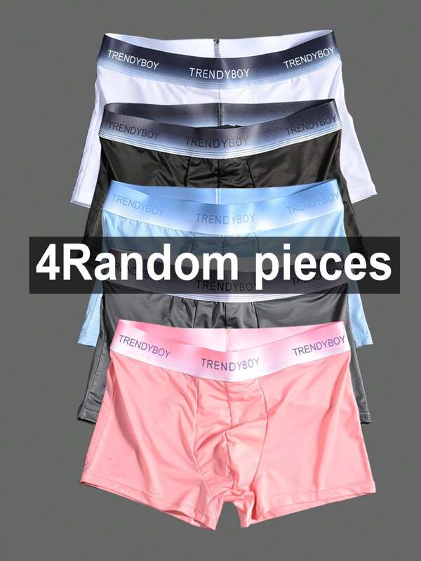 4 Piezas Bóxers Para Hombres De Colores Al Azar, Transpirables, Suaves Hechos De Seda De Hielo Elástico Y Cómodo, Geniales Para Estilos Casuales