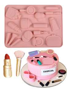 1pc Makeup-Shaped Silicone Cake Mold, For Lipstick, Eyeshadow, Chocolate, Candy, Baking - Pink - View 1