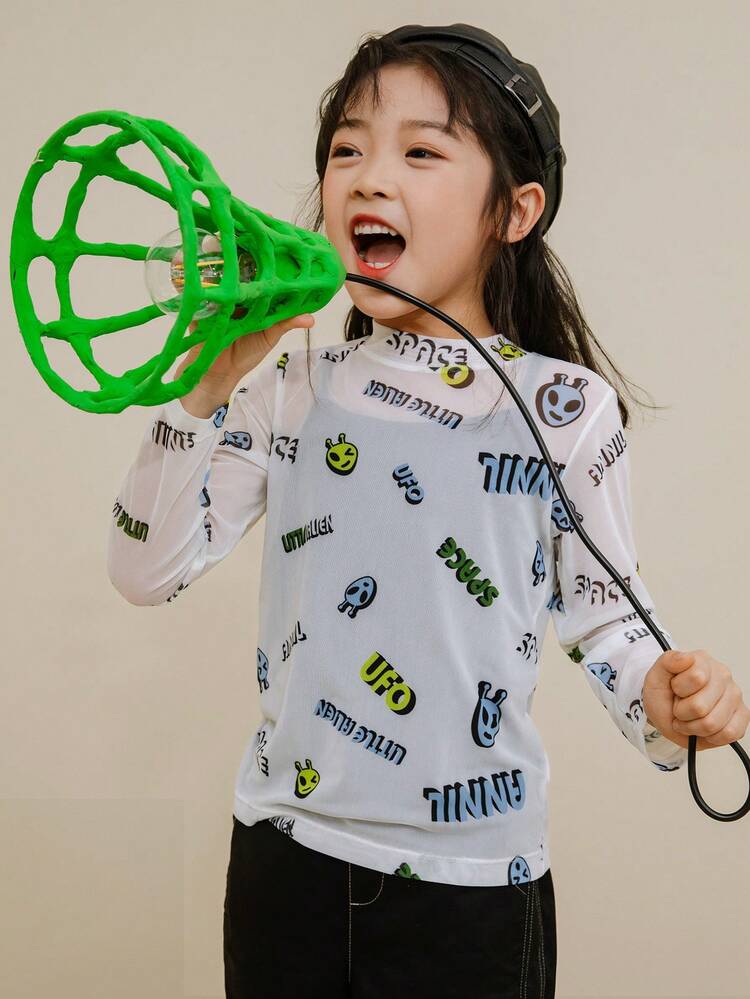 Annil Children's Clothing Girls' Round Neck Long Sleeved T-Shirt Spring And Autumn Girls' Medium And Large Children's Light And Thin Bottom Top