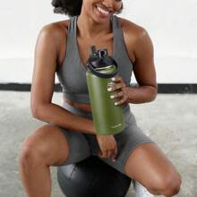 Insulated Water Bottle With 2-In-1 Lid (Chug Lid/Straw Lid),40oz/64oz Double Walled Vacuum Stainless Steel Water Bottles, Water Jug With Straw, Wide Mouth Insulated - 橄欖綠 - 查看 7