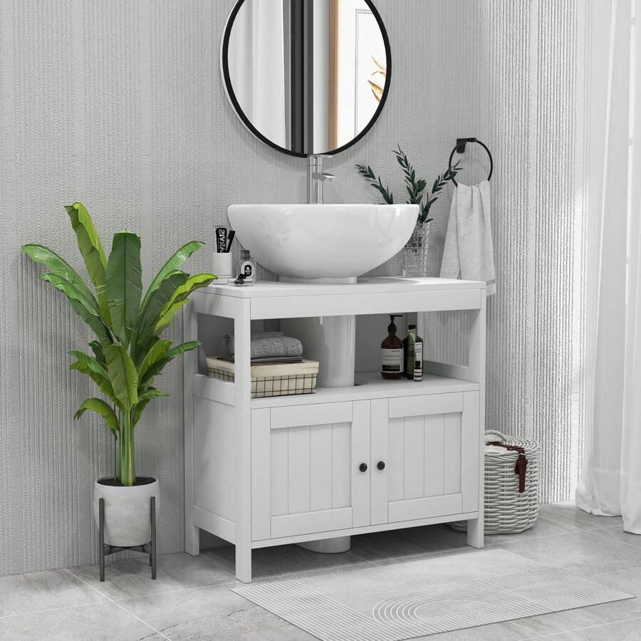 Kleankin Pedestal Sink Storage Cabinet, Bathroom Under Sink Cabinet ...