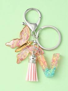 Elegant 1pc Initial Butterfly Tassel Zinc Alloy Keychain, Suitable For Backpack, Mobile Phone Case, Car Key, Etc. - Multicolor - View 15