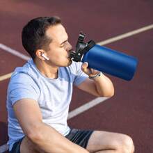 Insulated Water Bottle With 2-In-1 Lid (Chug Lid/Straw Lid),40oz/64oz Double Walled Vacuum Stainless Steel Water Bottles, Water Jug With Straw, Wide Mouth Insulated - 寶藍色 - 查看 7