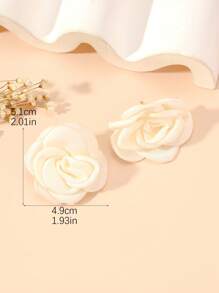 1 Pair Oversized Multi-Color Fabric Rose Stud Earrings, Dramatic European & American Style, Versatile For Evening Dress, Street Style, Valentine's Day Gift