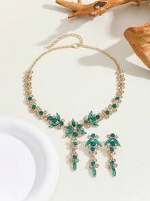 3入組女士翡翠水晶豪華珠寶套裝,包括耳環和項鍊,完美禮物 - 綠色 - 查看 2