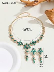 3入組女士翡翠水晶豪華珠寶套裝,包括耳環和項鍊,完美禮物 - 綠色 - 查看 4