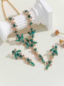 3入組女士翡翠水晶豪華珠寶套裝,包括耳環和項鍊,完美禮物 - 綠色 - 查看 5