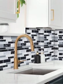 SUPSTICKER 1/25pcs Gray & Black Faux Marble Texture Waterproof Oil-Resistant 2D Effect Kitchen Backsplash Sticker, 9.84x4.72 Inches - Multicolor - View 8