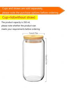 1pc Glass Cup With Lid (Note: Straw And Cup Are Sold Separately) Suitable For Cola, Juice And Coffee, Ideal For Home, Cafe, Party - Clear - View 2