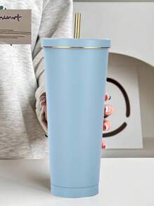 1個輕藍色不銹鋼真空隔熱杯,附吸管,大容量咖啡杯,便攜汽車禮品 - 淺藍色 - 查看 3