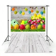 Spring Scenery Wooden Floor Backdrops Easter Eggs Plants Trees Children Newborn Floral Rabbit Bunny Photo Booth Backgrounds Kids Portrait - Yellow - View 1