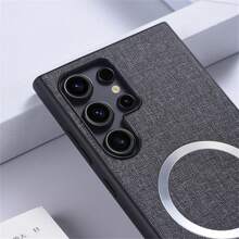 Estuche Simple Para Móvil De Estilo Profesional Para Samsung S24 Ultra/s24+ Con Imán Y Con Textura De Tela; Diseño De Protección Completa Disponible También Para S24/s23/s22 Ultra/s21 Ultra - Negro - Ver 4