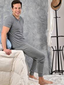 A DORMIR Conjunto De Pijama Pantalon y Camiseta Para Hombre - Gris - Ver 6