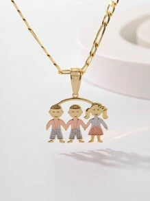 قلادة بتعليقة رجل وامرأة يتشابكان الأيدي مطرزة ثلاثية الألوان من النحاس المطلي بالنحاس المقاوم للحساسية، قطعة واحدة، أنيقة وبسيطة، مناسبة لعيد الأم/عيد الحب، للأزواج والأصدقاء والأوصياء، للارتداء اليومي والأعياد، للصلاة - ذهبي أصفر - مشاهدة 1