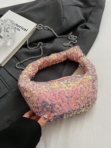 MINGHONG 1pc Sequin Tote Bag For Beach Vacation, Spring/Summer Women's Daily Use - Pink - View 4