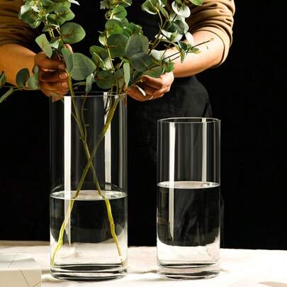 1 件透明亚克力花瓶，亚克力防碎花瓶，适用于水培植物、幸运竹或鲜花，透明直筒亚克力花卉装饰，适用于客厅、餐厅最佳礼物