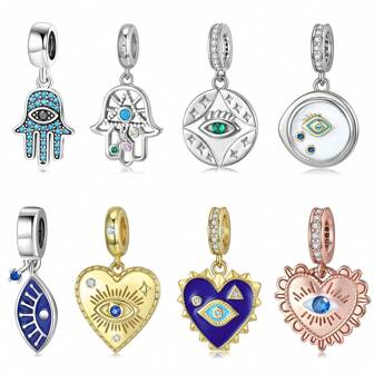 MAGIC CHARMS 1pc S925 Sterling Silver Evil Eye & Hamsa Hand Shaped Charm Diy Accessory Compatible With Women Original Bracelet And Necklace, Delicate Jewelry For Festival Gift And Everyday Wear