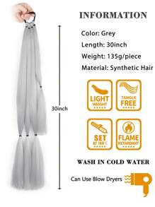 1件装合成编织马尾假发，拳击辫，环绕式发髻，配有发圈，可选长度26英寸、30英寸、34英寸，渐变咖啡棕色编织，适合日常DIY佩戴，也适合圣诞节、新年、狂欢节、音乐节等场合。 - 灰色 - 查看 5