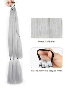 1件装合成编织马尾假发，拳击辫，环绕式发髻，配有发圈，可选长度26英寸、30英寸、34英寸，渐变咖啡棕色编织，适合日常DIY佩戴，也适合圣诞节、新年、狂欢节、音乐节等场合。 - 灰色 - 查看 6