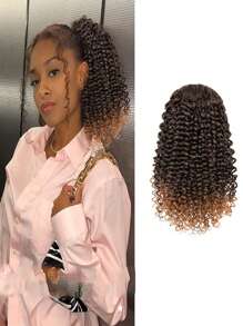 8 Inch Short Kinky Curly Ponytail Extension For , Natural Drawstring With Two Clips, Synthetic Afro Women - Bronze - View 1