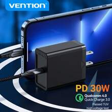 VENTION USB C 充电器块 30W 超级快速充电器 QC 4.0 PPS 快速 USB 壁式插头兼容 Iphone 15/14/14 Pro/15/14 Pro Max/13/13 Mini/13 Pro/13 Pro Max/12、Pixel 7/6、Note 20、IPad Pro、IPad Air - 黑色 - 查看 1